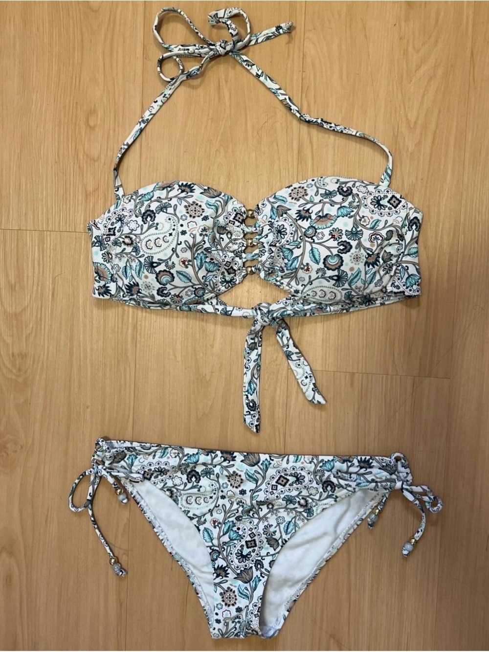La Vie En Rose White Teal Paisley Bikini Set